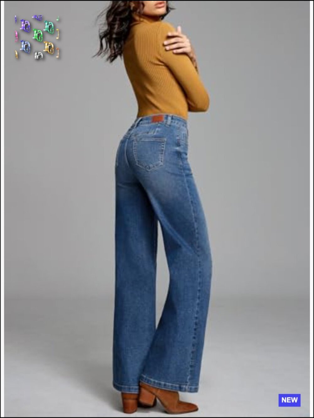 Wide Leg Jeans High Waisted Stretchy Baggy Front Seam Denim Pants Y2K Chic - Picture 5 of 7